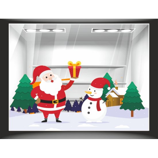 Χριστουγεννιάτικο Αυτοκόλλητο - Άγιος Βασίλης και Χιονάνθρωπος